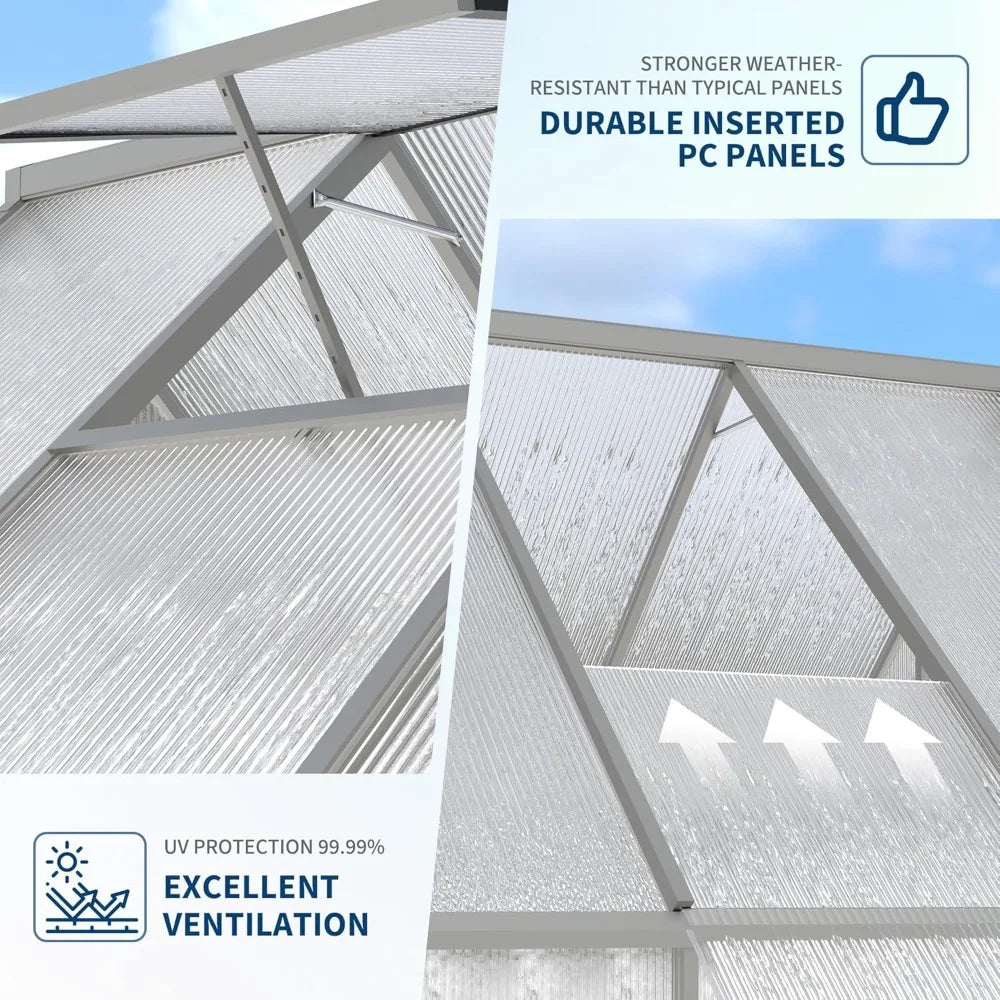 8ft X 12ft Aluminum Frame Polycarbonate Greenhouse with Roof Vents, Large Reinforced Aluminum Greenhouse Kit