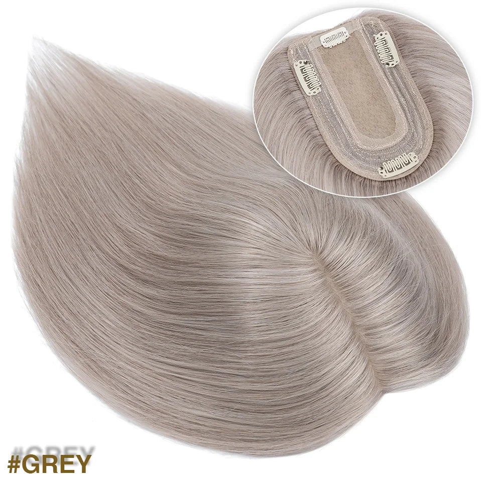 S-noilite 7x13cm Hair Toppers Human Hair For Women Natural Hair Topper Wigs Women Topper Silk Base Hair Clip In Hair Extensions