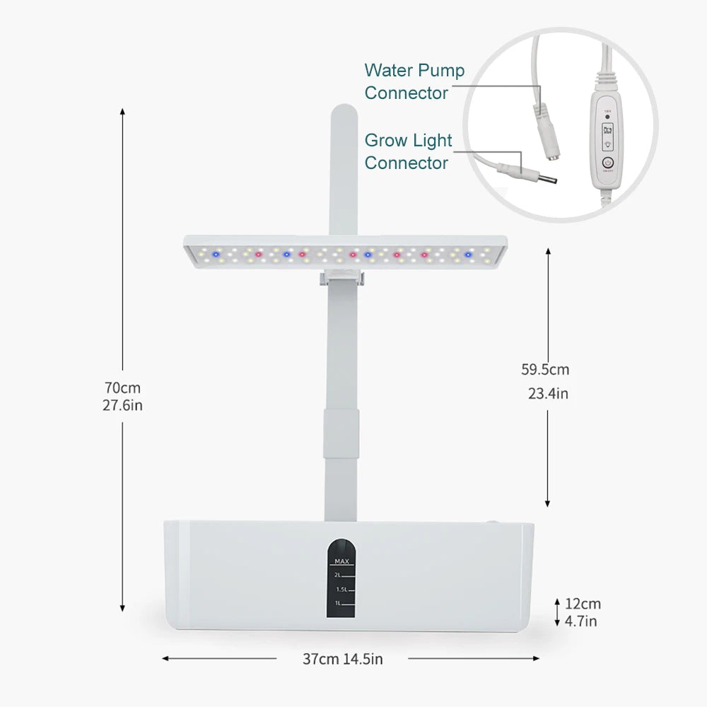 Smart Hydroponics Growing System Kit Automatic Timing with Height Adjustable 15W LED Grow Lights 2L Water Tank for Indoor Garden