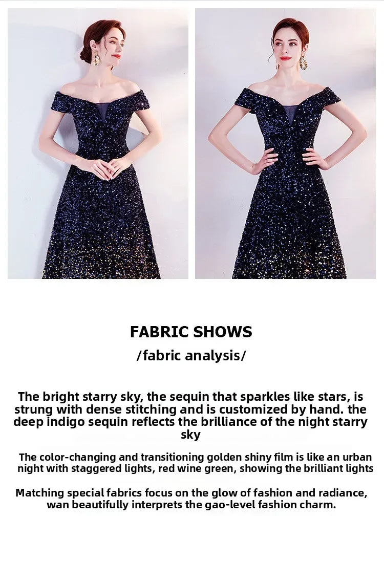 One Shoulder Evening Gown New Gradient Black Annual Party Stage Performance Host Walking Fish Tail Dress for Women 2026
