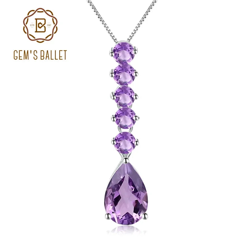 GEM'S BALLET 8.70Ct Natural Amethyst Long Pendant 925 Sterling Silver Gemstone Necklaces & Pendants For Women Fine Jewelry