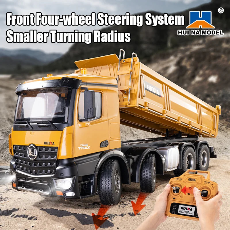 HUINA 1536 RC Dump Truck 1:14 8WD Large Alloy Remote Control Engineering Eight Wheel Heavy-Duty Dump Truck Model Boys Gifts