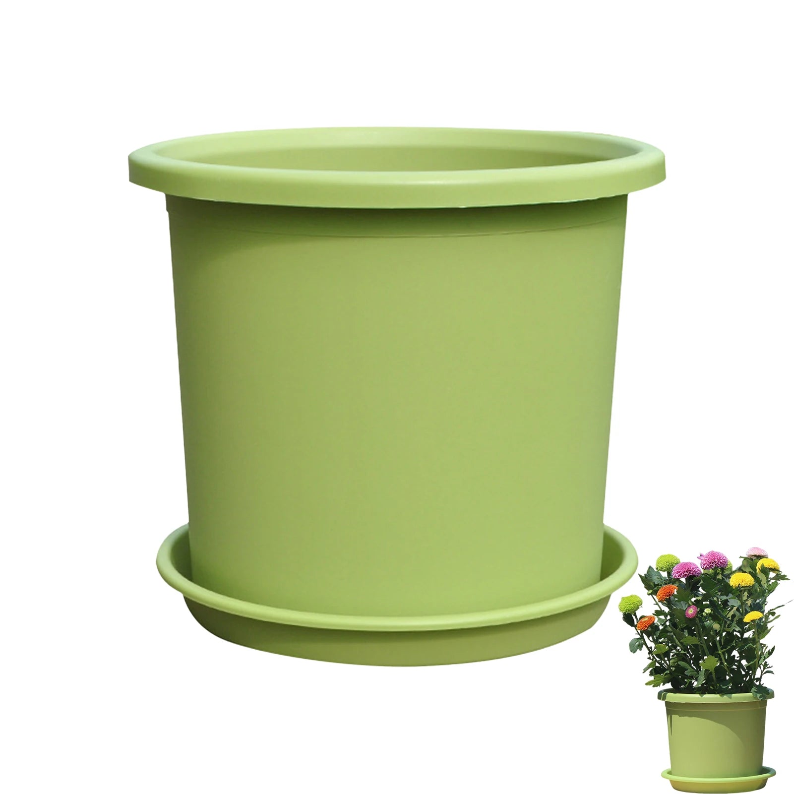 Thickened Resin Flowerpot With Tray Big Vase Rose Hydrangea Planting Pot Home Balcony Decoration Four Seasons Gardening Supplies
