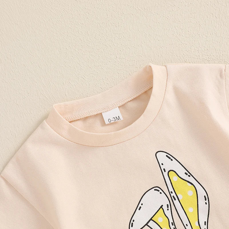 Infant Easter Jumpsuit Adorable Bunny Ears Pattern Short Sleeve Romper Newborn Bodysuit Spring Playsuit Loose Fit Bunny Outfit