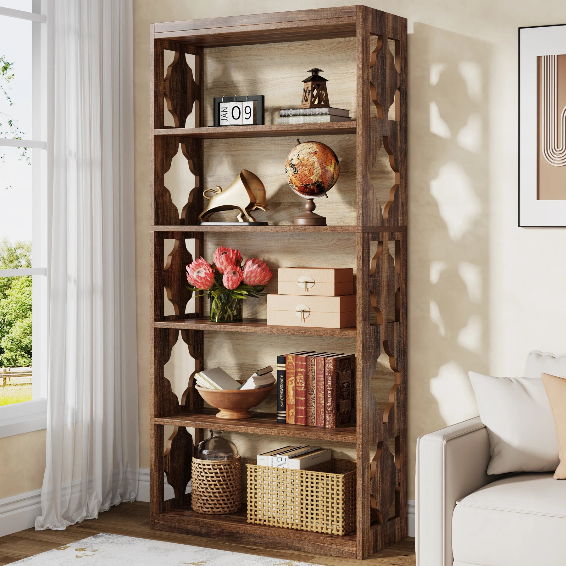 Tribesigns 6-Tier Bookcase, 71 Inches Industrial Bookshelves and Bookcases, Floor Standing 5 Shelf Display Storage Shelves