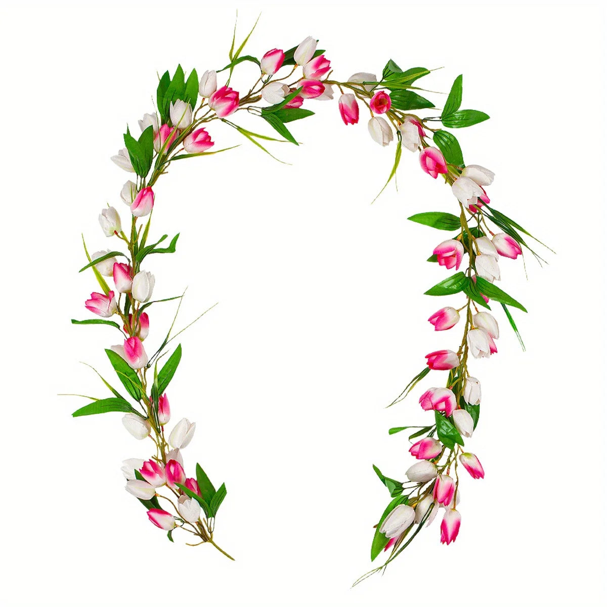 Easter Tulip Garland 6.5ft Artificial Spring Garland Easter Decorations Garland with Tulip Flower Green Leaves Hanging