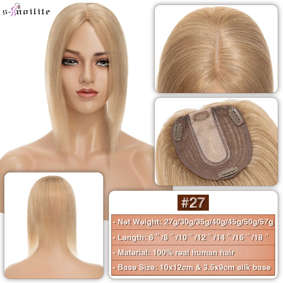 S-noilite 10x12cm Hair Toppers 3.5x9cm Silk Base Natural Hair Wig 100% Human Hair For Women Hairpiece Clip In Hair Extensions