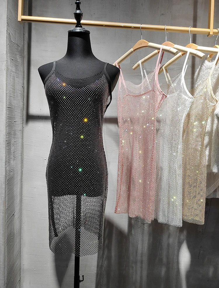 Sidaimi Night Club Sexy Slim Women's 2023 New Bright Diamond Crystal Temperament Bag Hip Sling Dress Fashion Vestido Feminino