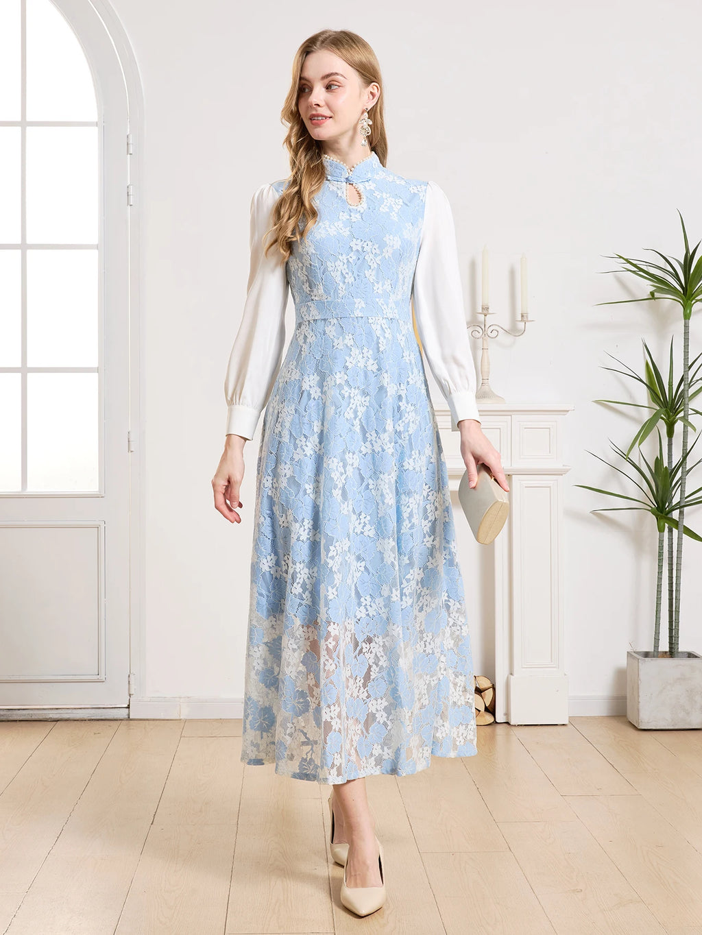 DEVCHATA Elegant Women Dress Spring Summer Luxurious Lace Party Dresses Long Sleeve Lady Formal Evening clothing
