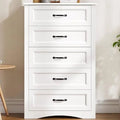 5-drawer dressing table, white wooden bedroom drawer cabinet, 43.3-inch large capacity storage cabinet with anti tipping device
