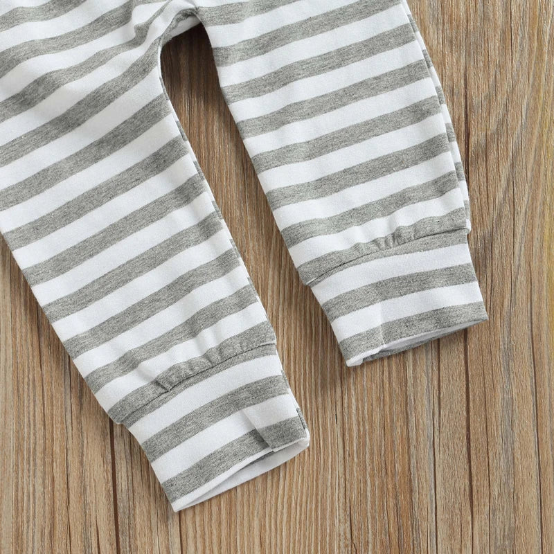 Adorable Infant Easter Outfit 3-Piece Bundle Cute Bunny Print Bodysuit Matching Striped Bottoms Bunny Ear Beanie