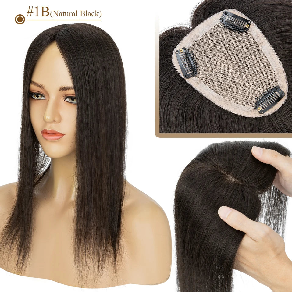 S-noilite 9x12cm Natural Hair Clip-In Hair Extension Toppers Human Hand Hook Hairpiece 10' 16' Reverse Hair Clip Wigs