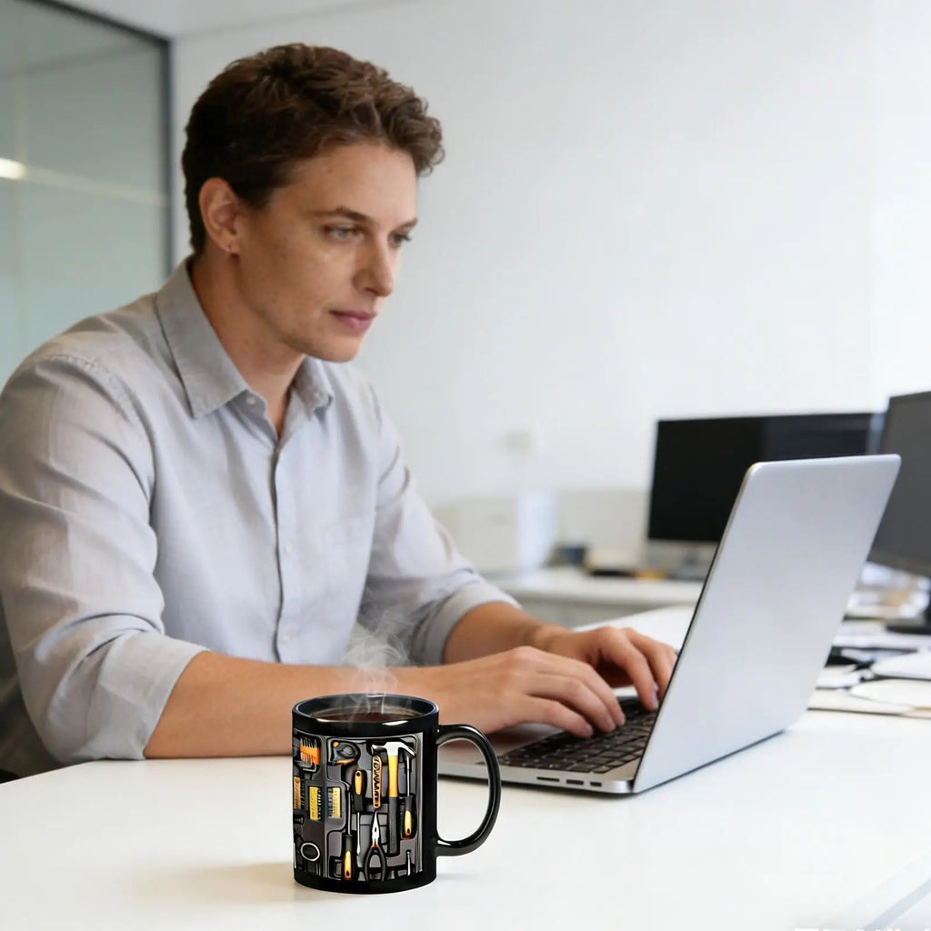 Funny Coffee Mug Toolbox Design Wrench Pattern Mechanic Water Cup Ceramic Sturdy Mechanic Mug Auto/Car Mechanic Gift