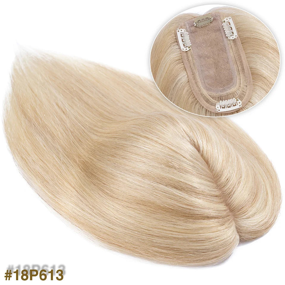 S-noilite 7x13cm Hair Toppers Human Hair For Women Natural Hair Topper Wigs Women Topper Silk Base Hair Clip In Hair Extensions