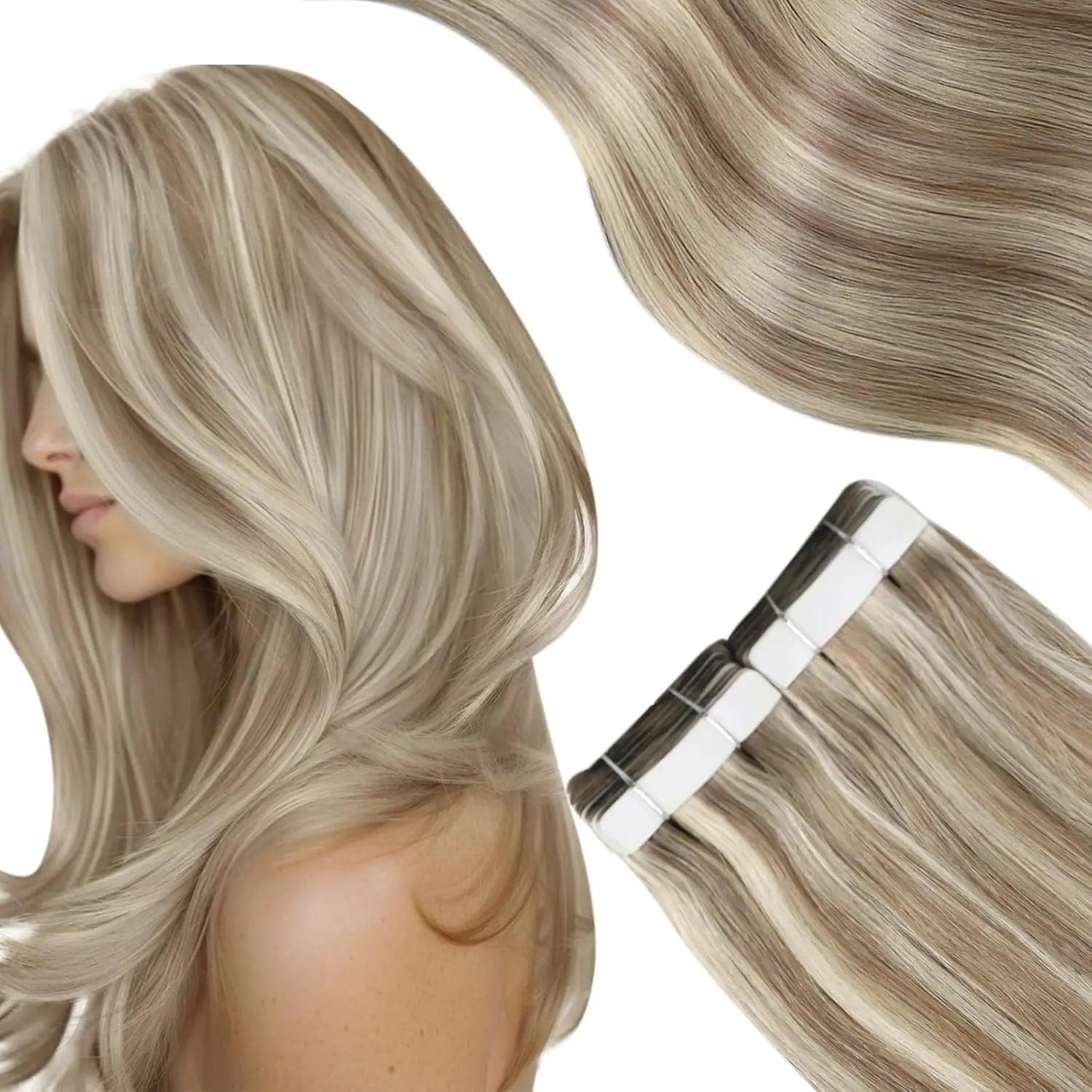 Moresoo Tape in Hair Extensions Black Hair Natural Straight Real Remy Hair Tape Adhesive 100% Human Hair Extensions Tape in