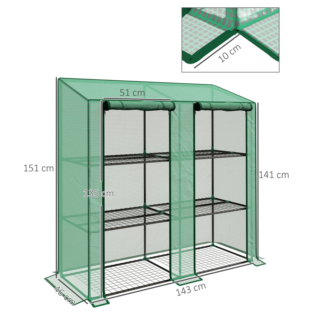 Outsunny 3-Tier Garden Greenhouse 143X46X141/151 cm Green