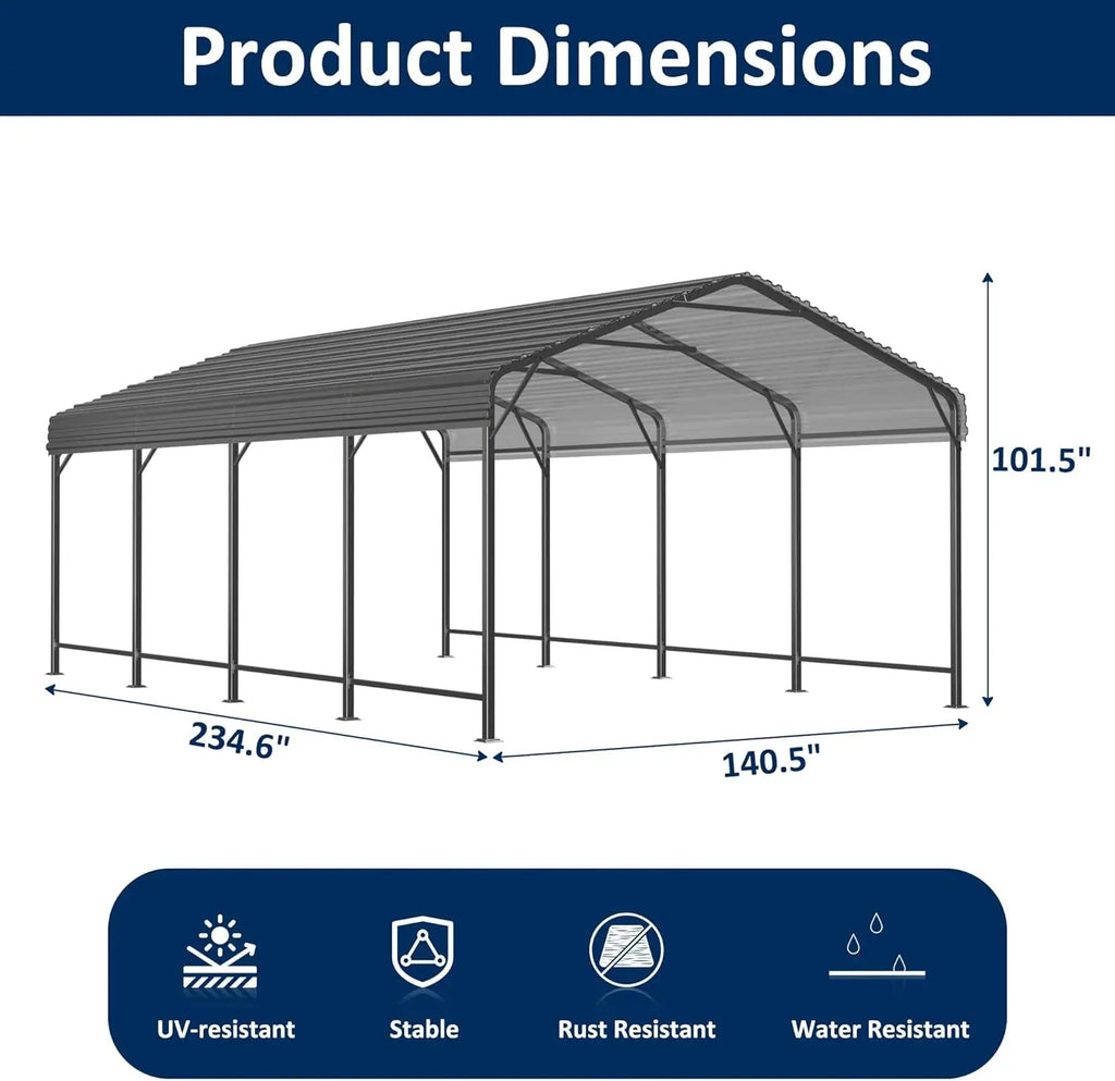 VIWAT 10x15~20x40FT Multi-Size Metal Carport w/ Enhanced Base Outdoor Heavy Duty Garage Galvanized Car Shelter for Graden Patio