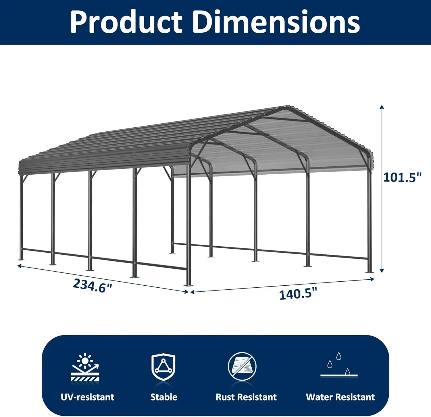 VIWAT 10x15~20x40FT Multi-Size Metal Carport w/ Enhanced Base Outdoor Heavy Duty Garage Galvanized Car Shelter for Graden Patio