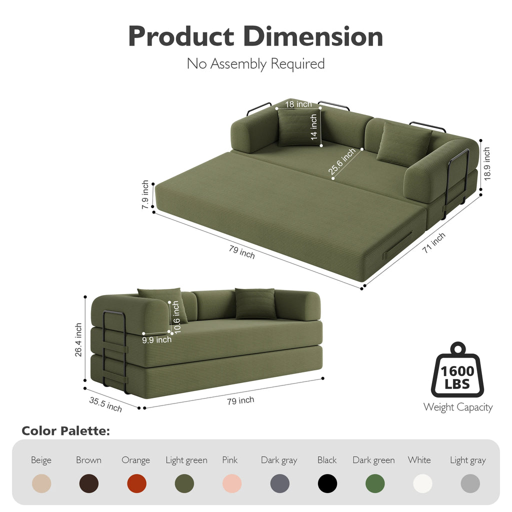 Convertible Floor Sofa Bed with Fixed-Shape Frame,  5-in-1 DIY Combination Modular Sofa,  for Living Room Bedroom Playroom