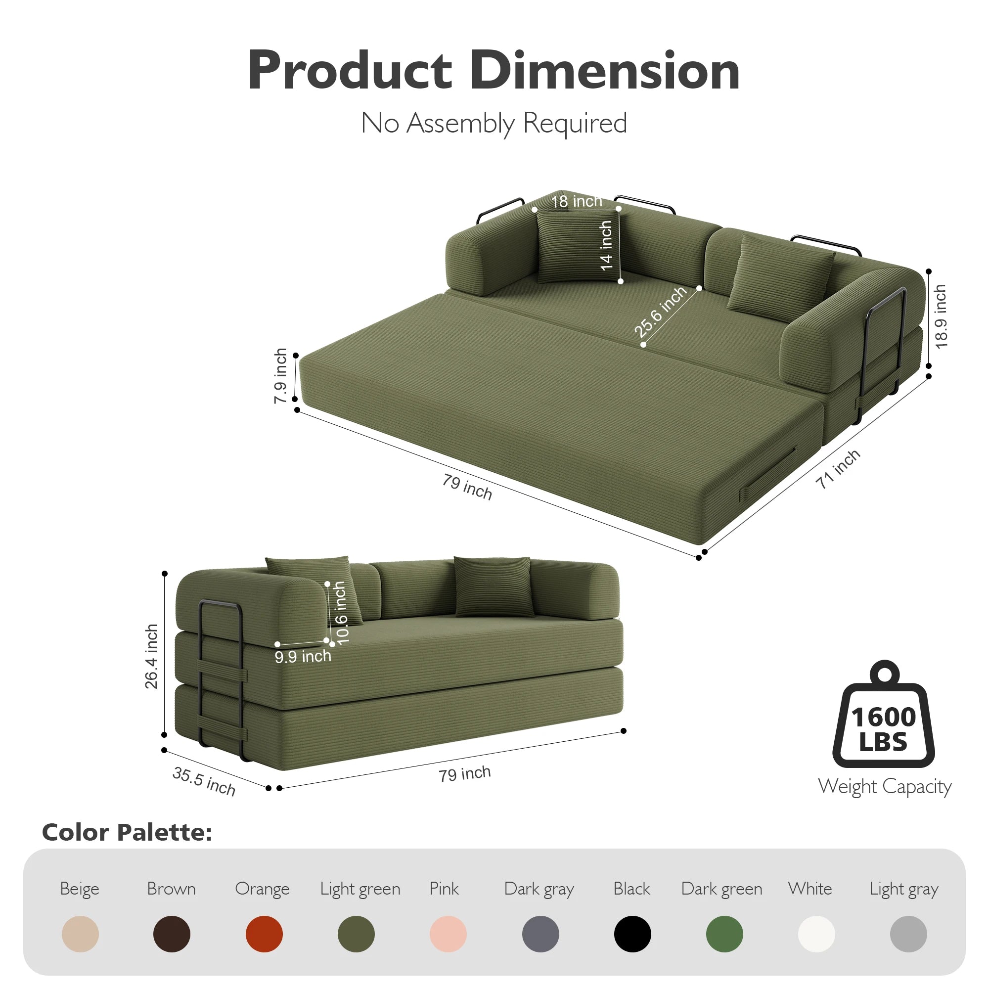 Convertible Floor Sofa Bed with Fixed-Shape Frame,  5-in-1 DIY Combination Modular Sofa,  for Living Room Bedroom Playroom