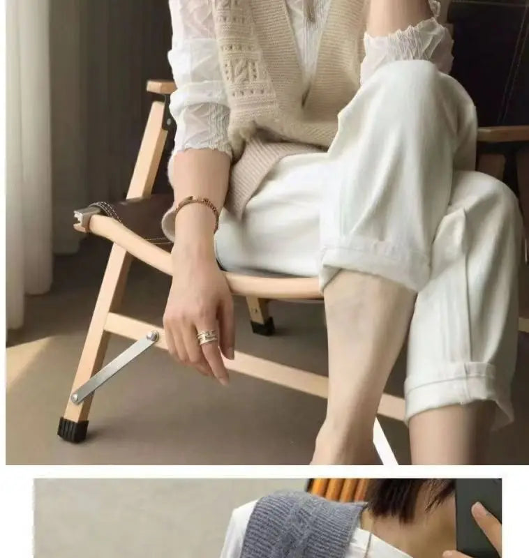 V-Neck Hollowed Out 100% Wool Knitted Vest For Women In AutumnWinter Loose Solid Color Korean Fashion Pullover Sweater Vest Top