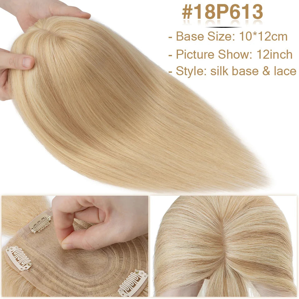 S-noilite Natural Hair Topper Wig for Women 10x12cm with Silk Base 3.5x9cm Human Hair Piece with Bangs Hair Clip Included