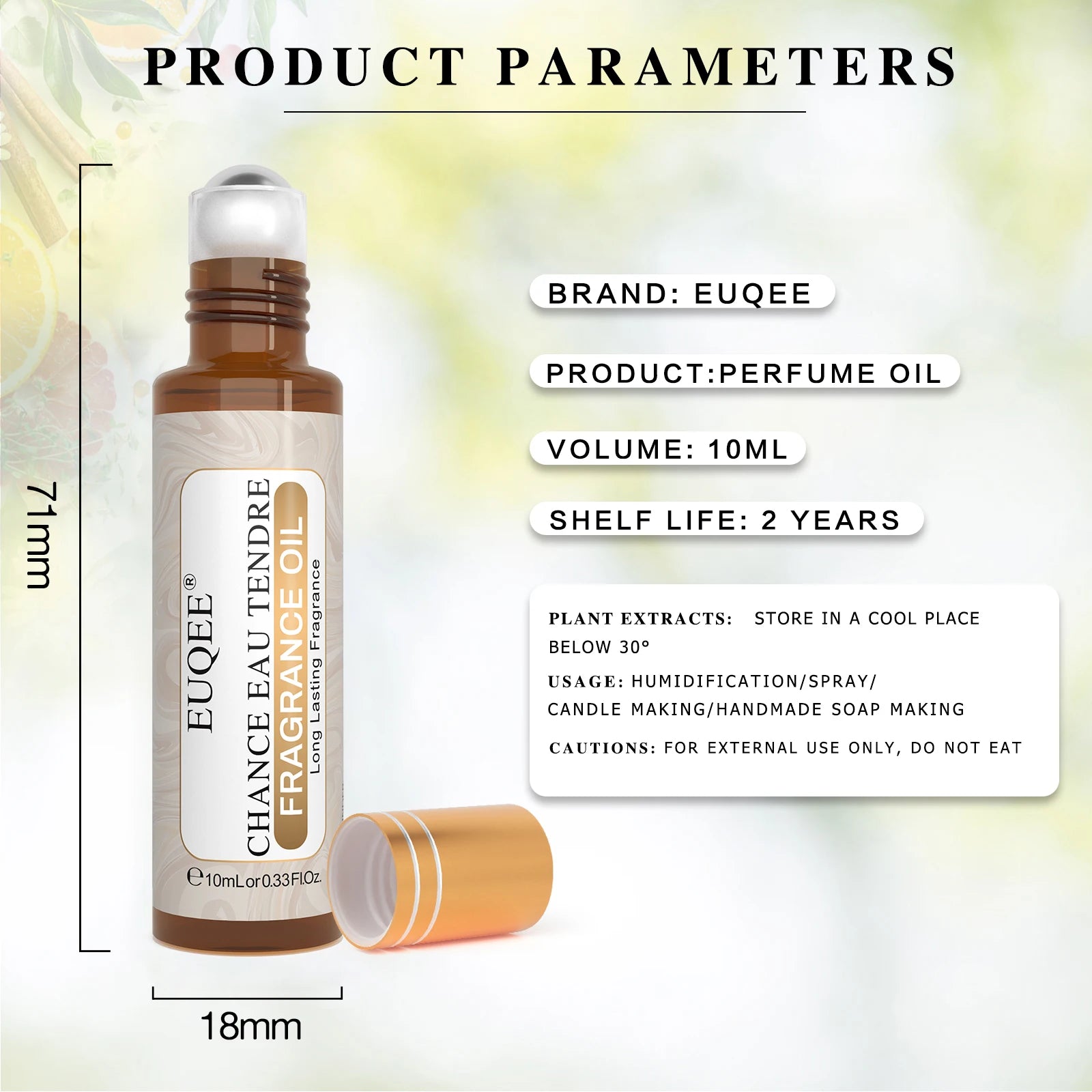 EUQEE 10ml Roller Smear Fragrance Oil For Women Fresh Line Coconut Vanilla Angel for Aromatherapy,Diy Soap,Candle making