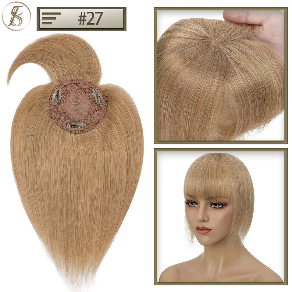 TESS Human Hair Toppers 8.5x8.5cm Women Topper 2cm Hair Vortex Natural Hair Wigs Center Crown Machine-made Hairpiece With Bangs