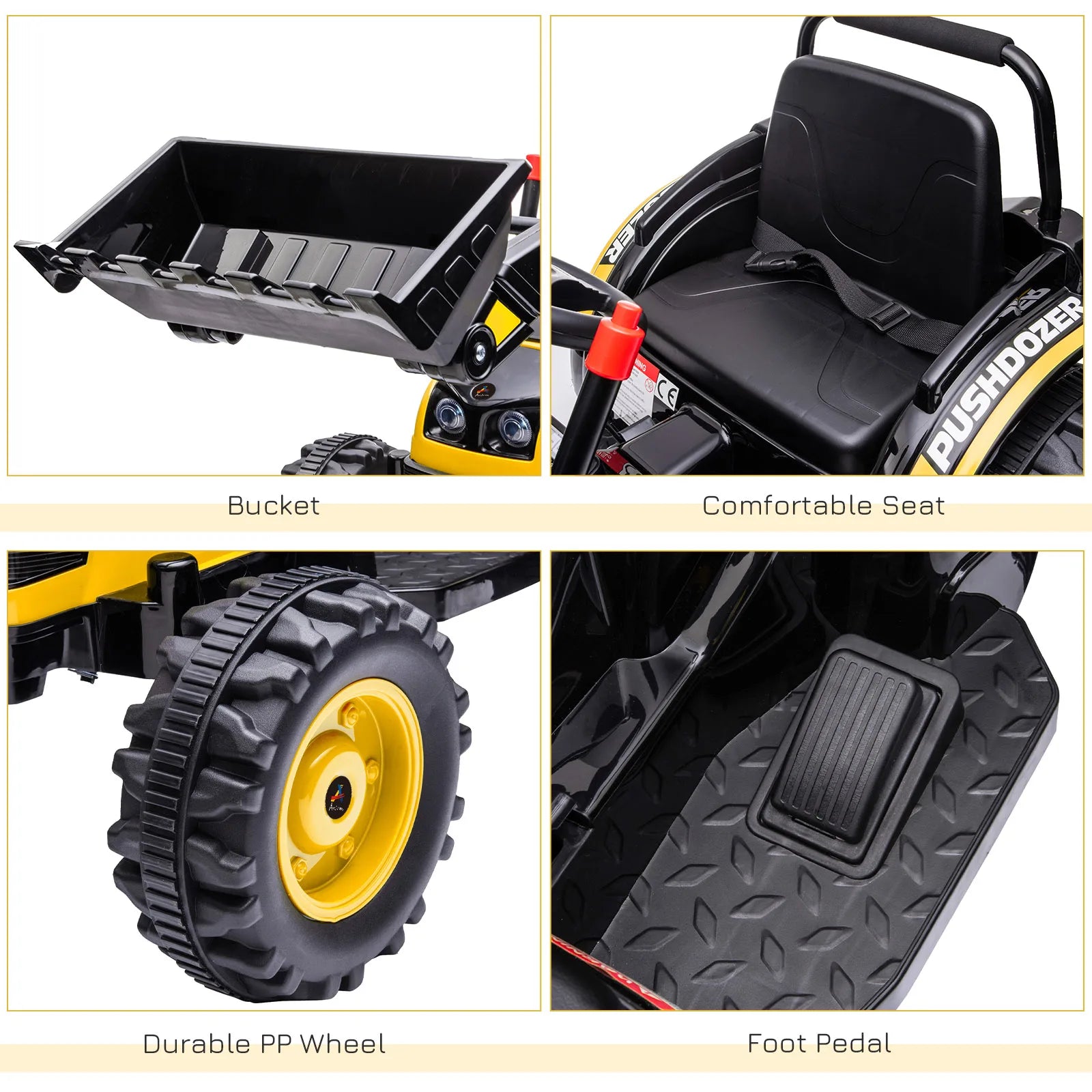 Electric Kids' Ride-On Construction Excavator, Rechargeable Tractor Toy, Yellow