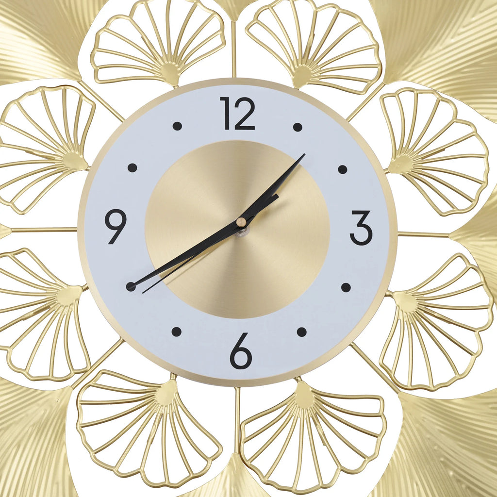 Ginkgo Wall Clock 3D Creative Ginkgo Wall Clock Golden Dial Design Silent Scanning Second Movement Digital Display Study Office