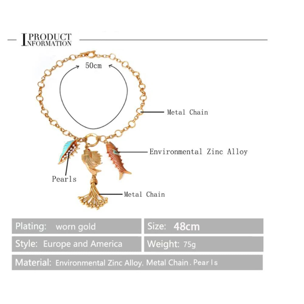 Bohemian sweater Necklaces for Women Fishes PendantsMermaid Tassels Marine Charms Birthday Party Chic Jewelry Beauty Accessories