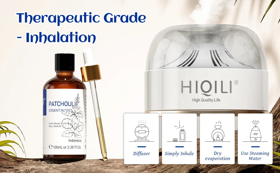 HIQILI 100ML Patchouli Essential Oils,100% Pure Nature for Aromatherapy, Diffuser, Humidifier, Massage, Keep happy, Candle