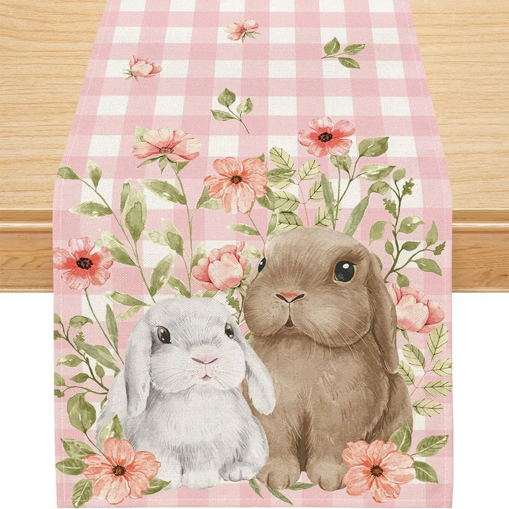Easter Bunny Linen Table Runner Bunny Dining Table Cloth Placemat Easter Bunny Spring Linen Table Runner Holiday Party Decor
