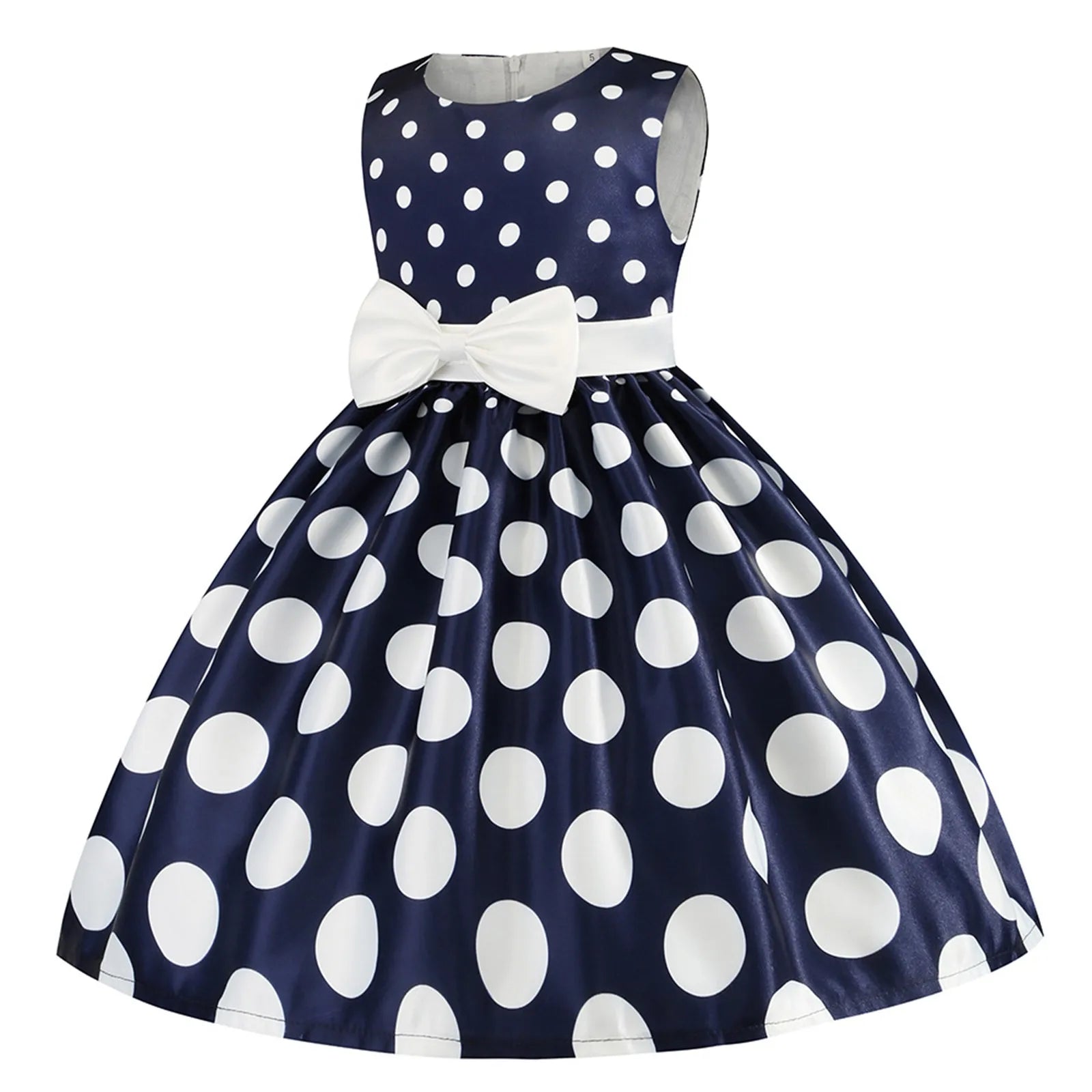Kids Girls Vintage Dress Easter Polka Dots Print Dress Daily Birthday Dress Short Sleeve 1950s Princess Dress