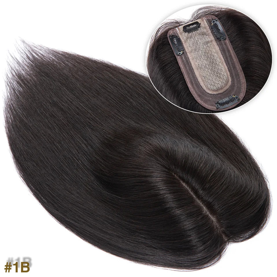 S-noilite 7x13cm Hair Toppers Human Hair For Women Natural Hair Topper Wigs Women Topper Silk Base Hair Clip In Hair Extensions
