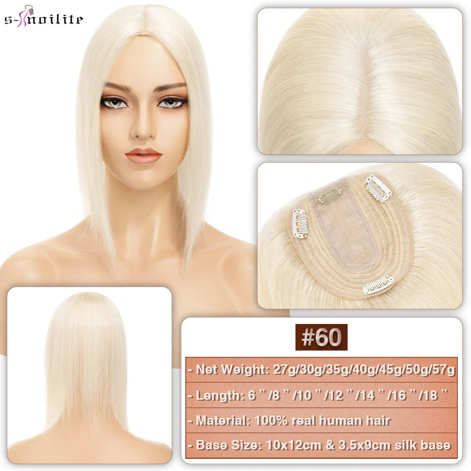 S-noilite 10x12cm Hair Toppers 3.5x9cm Silk Base Natural Hair Wig 100% Human Hair For Women Hairpiece Clip In Hair Extensions