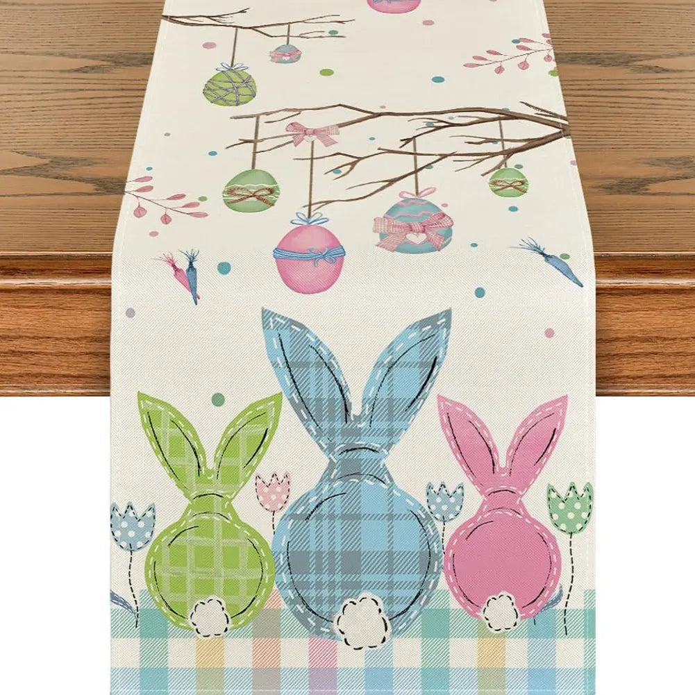 Easter Bunny Linen Table Runner Bunny Dining Table Cloth Placemat Easter Bunny Spring Linen Table Runner Holiday Party Decor