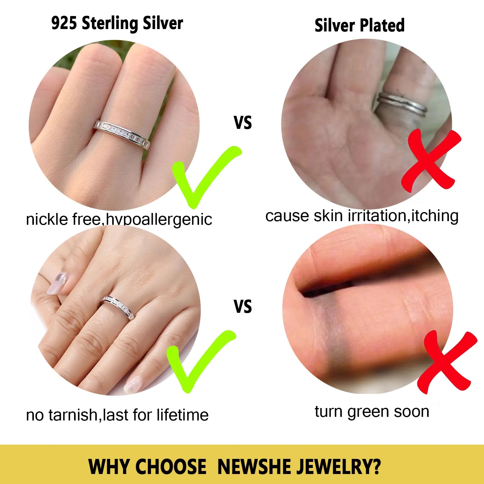 Newshe 925 Silver Wedding Bands for Women Princess AAAAA Cubic Zircon Diamond Stackable Eternity Finger Rings Quality Jewelry