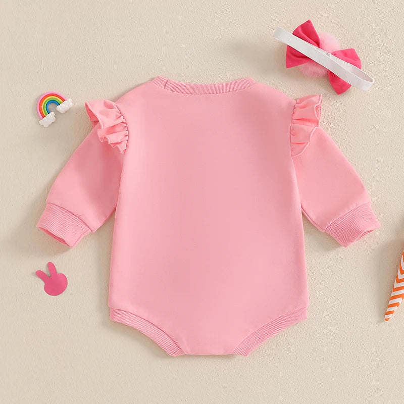 Adorable Toddler Easter Bunny Jumpsuit with Matching Headband - Long Sleeve O Neck Romper for Baby Girls