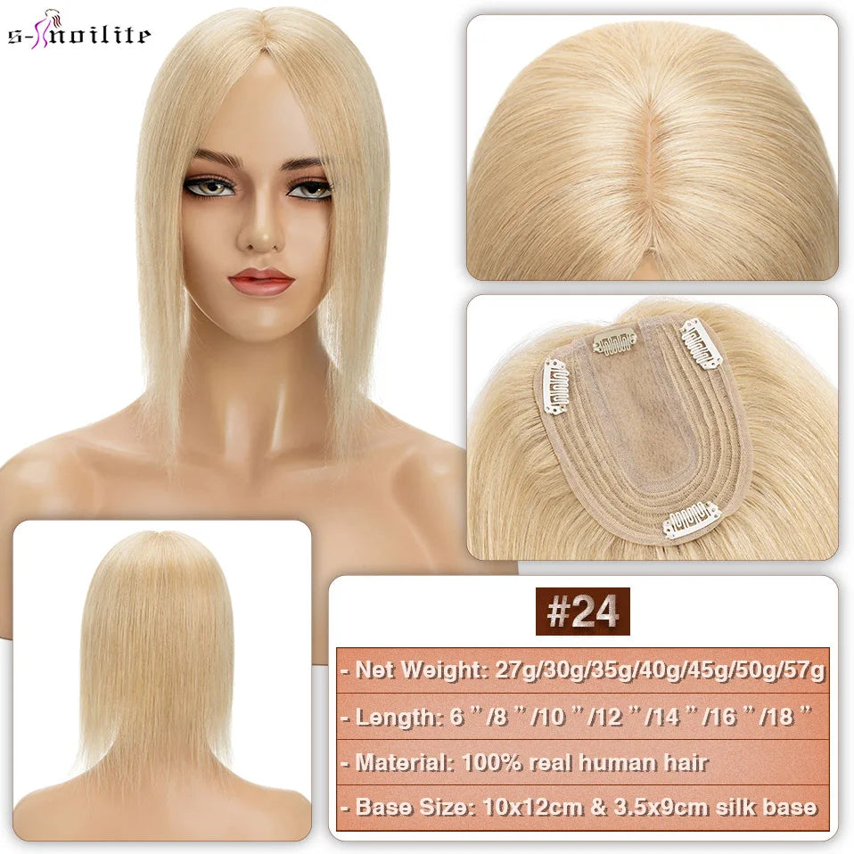 S-noilite 10x12cm Hair Toppers 3.5x9cm Silk Base Natural Hair Wig 100% Human Hair For Women Hairpiece Clip In Hair Extensions