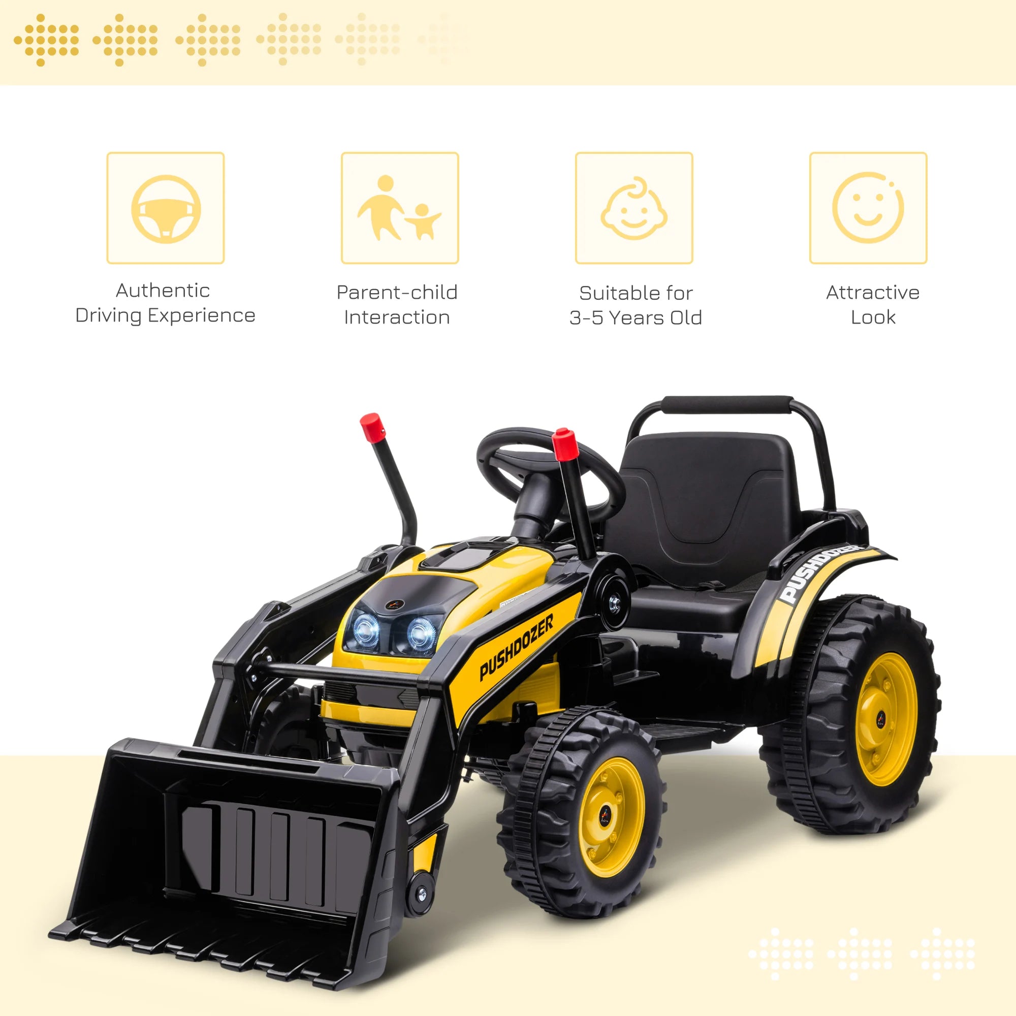 Electric Kids' Ride-On Construction Excavator, Rechargeable Tractor Toy, Yellow