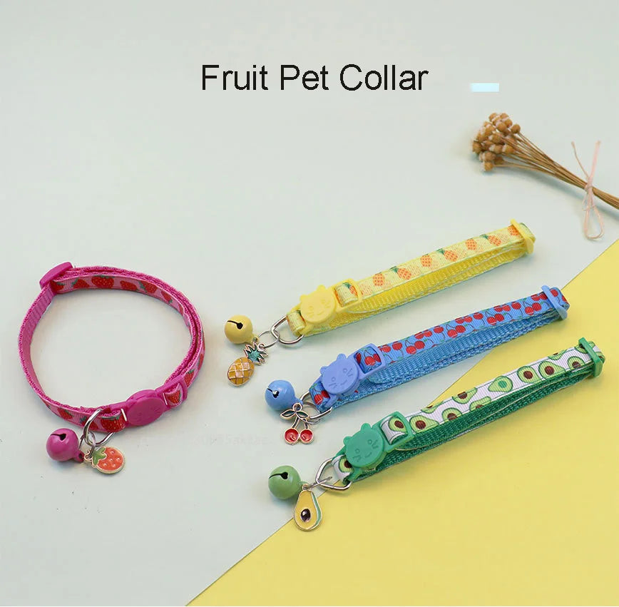 Pet Adjustable Webbing Fruit Cat Collar Breakaway Cute Neck Collar with Bell for Small Dogs Puppy Kitten Neck Accessories