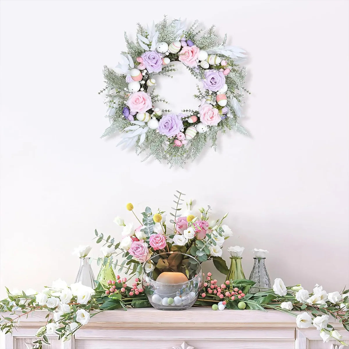 Easter Egg Wreath, 21.6in Spring Easter Wreaths for Front Door Home Wall Hanging Decorations, Easter Wreath for Window