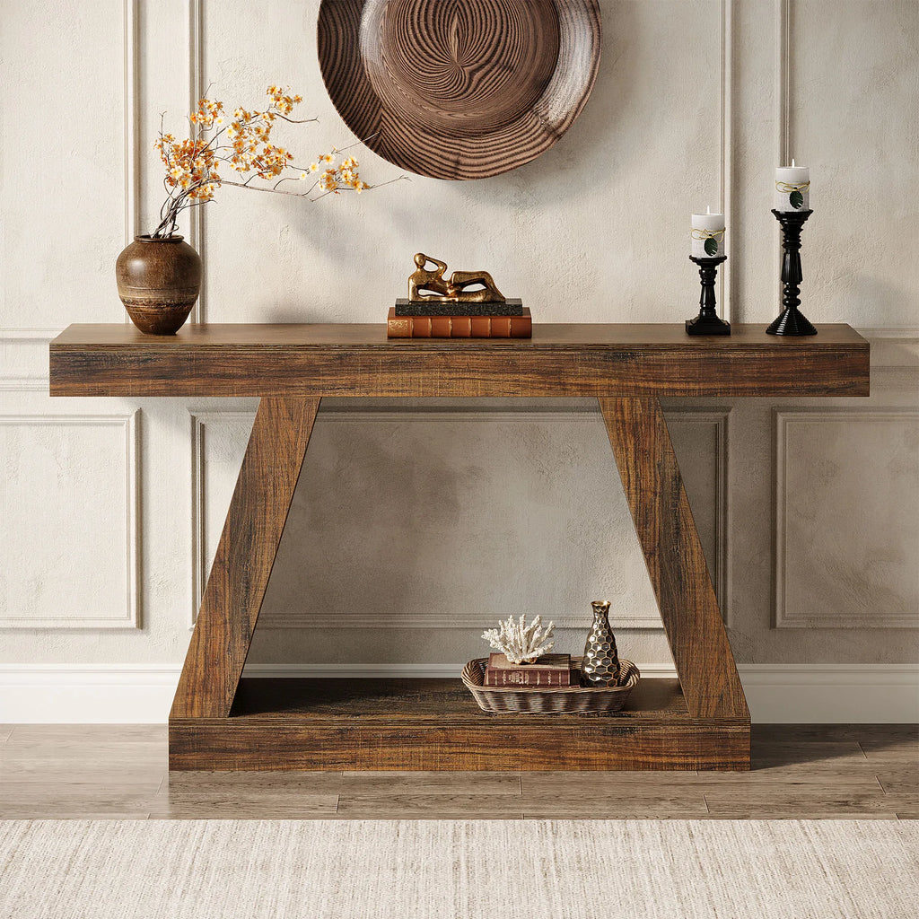 Tribesigns 55-Inch Rustic Console Table with Storage Industrial Wooden Entryway Table for Hallway Living Room