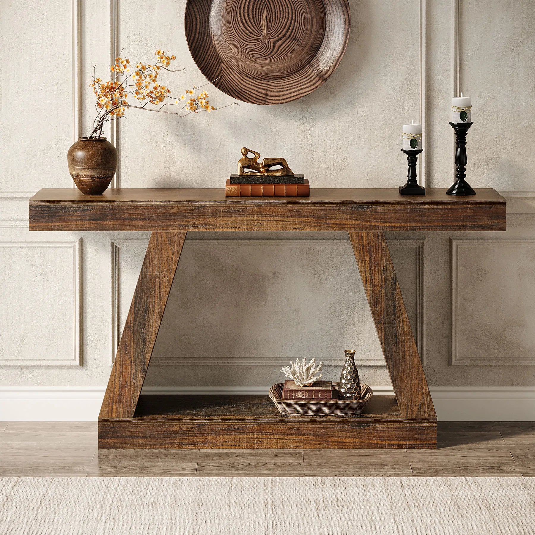 Tribesigns 55-Inch Rustic Console Table with Storage Industrial Wooden Entryway Table for Hallway Living Room
