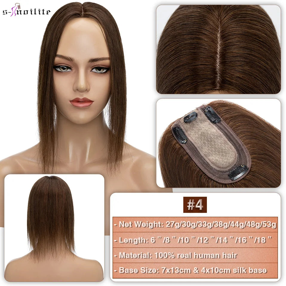 S-noilite 7x13cm Hair Toppers Human Hair For Women Natural Hair Topper Wigs Women Topper Silk Base Hair Clip In Hair Extensions