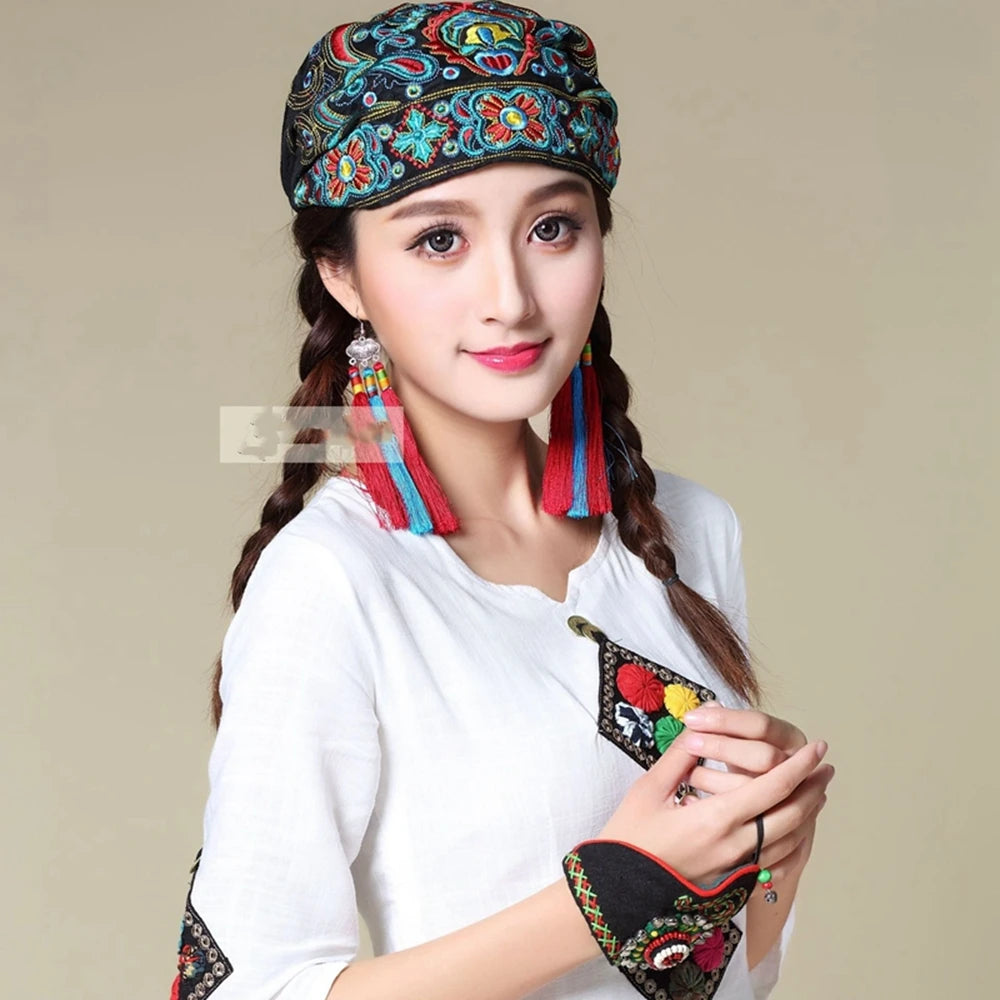 Women Mexican Style Ethnic Vintage Embroidery Flowers Hat Red Print hats for women Beanies Hats