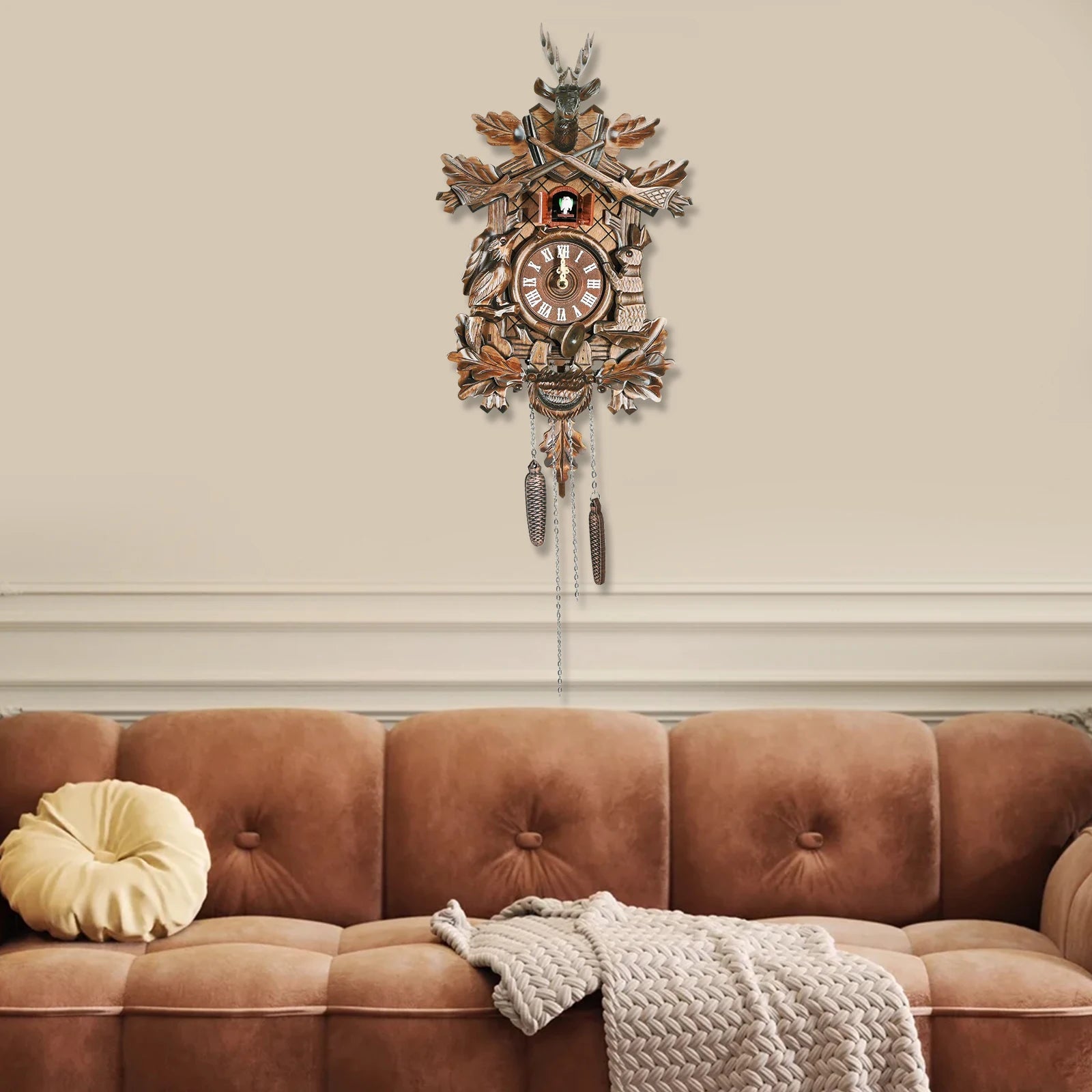 Forest Nordic Style Retro Cuckoo Wall Clock Wall Clock Cuckoo Wall Clock Wooden Hanging Wall Clock Bird Clock tea room parlor
