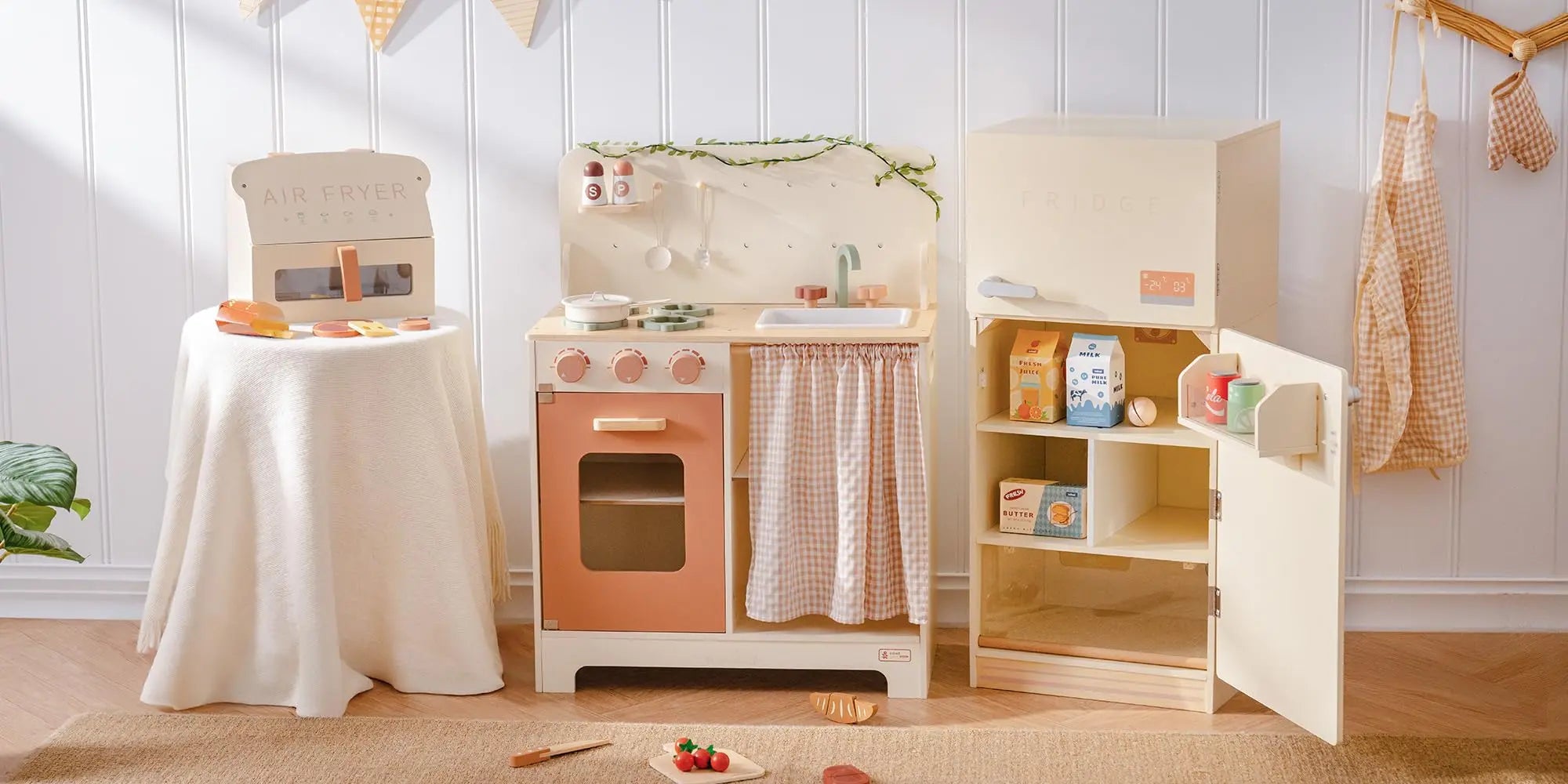 ROBOTIME ROBUD Play Kitchen Wooden Pretend Play Refrigerator Accessories Set for Boys Girls Children Ages 3+