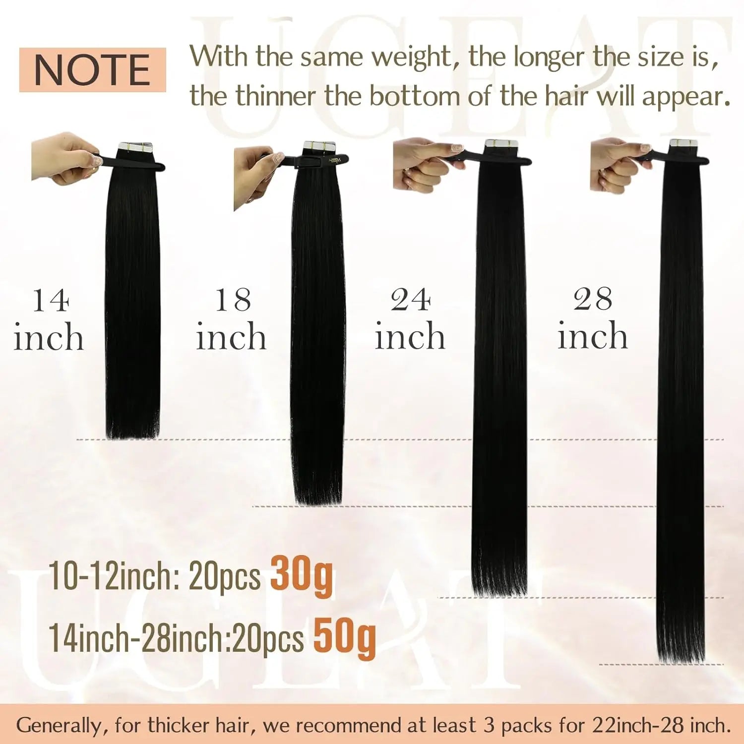 Ugeat Tape in Hair Extensions Human Hair Black Girl Tape in Human Hair Extensions Jet Black Seamless Invisible Hair Extensions